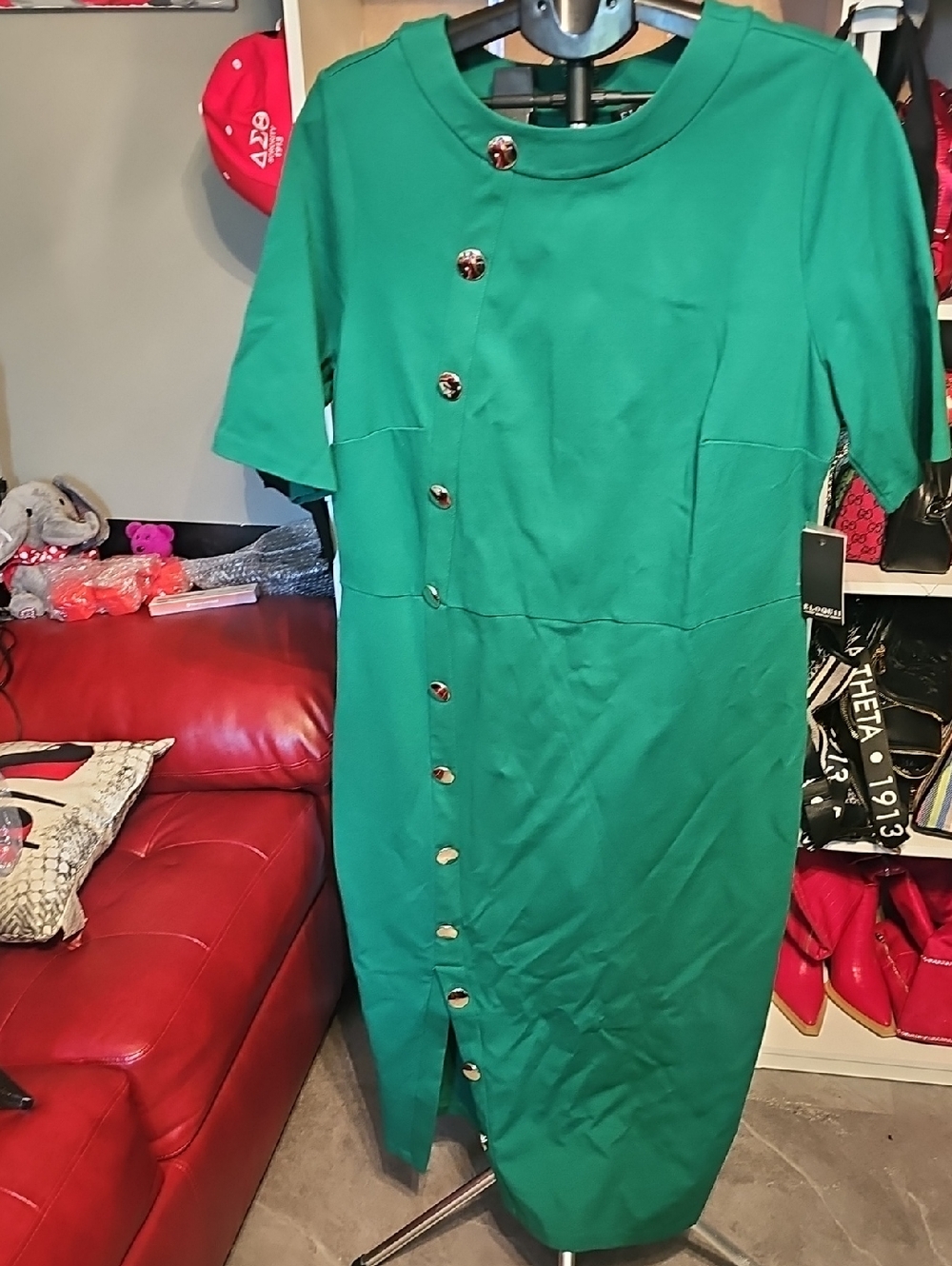 Eloquii Emerald Green Button-Front Midi Dress